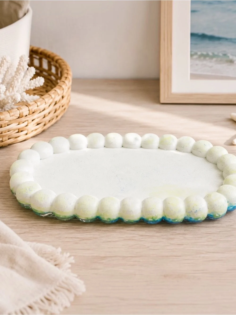 Marbled Bubble-Edge Vanity Tray in Cream & Blue
